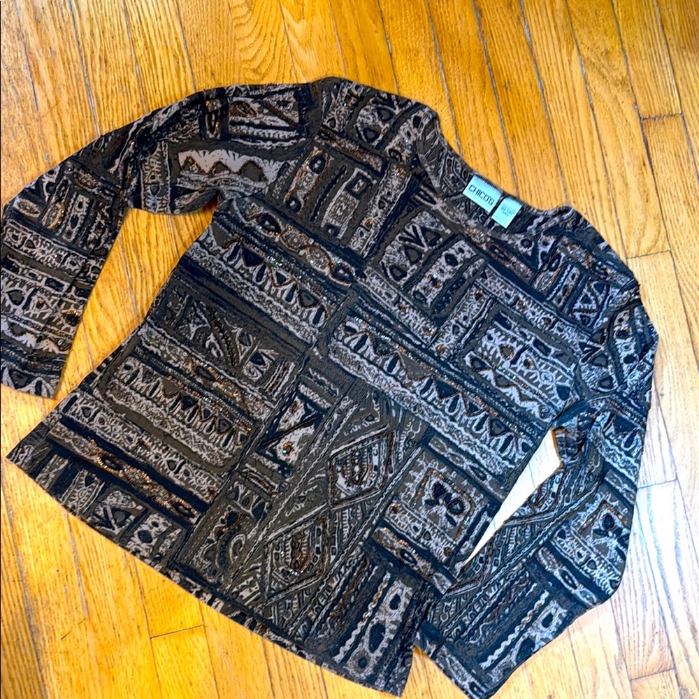 🌼SUPER-FUN CHICO’S LONG-SLEEVED SHIRT - GEOMETRIC PATTERNS AND BEADS🌼